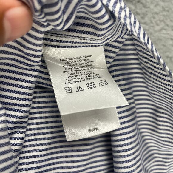 Eddie Bauer Men's Large Blue White Striped Cotton Long Sleeve Button Up Shirt - Picture 3 of 10